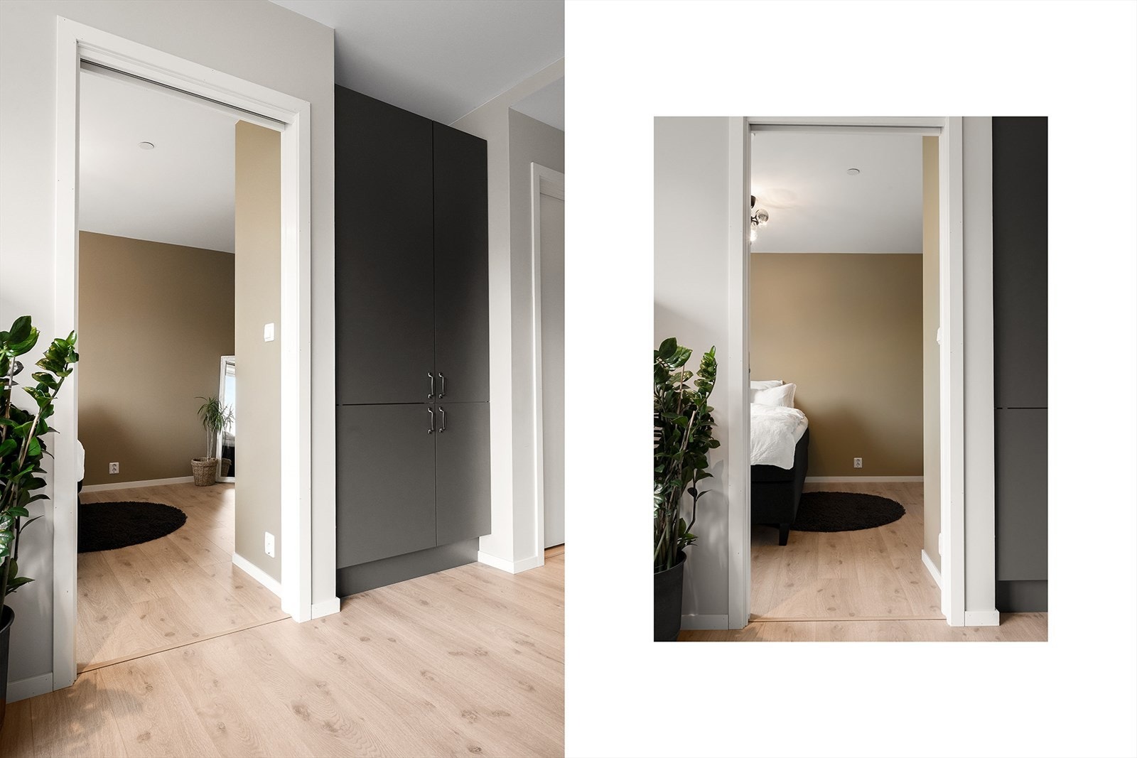 Fra stuen og kjøkkenet er det skyvedør inn til soverommet. Galleribilde