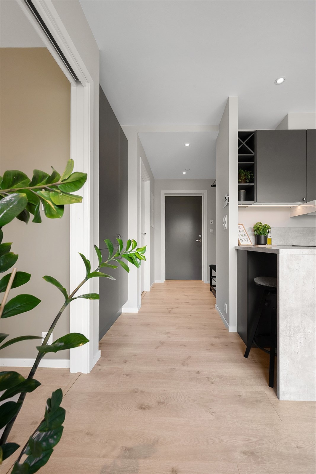 Mellom stuen og kjøkkenet er det åpent mot entréen. Galleribilde