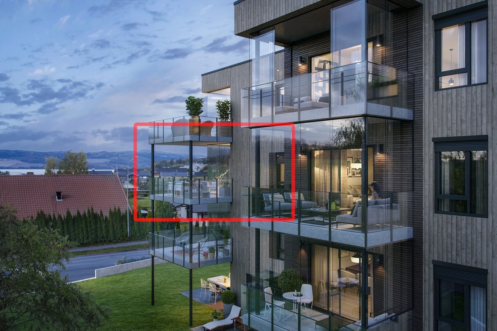 Illustrasjon fra trinn 3. Mjøsutsikt fra flere av boligene. Avvik vil kunne forekomme Galleribilde