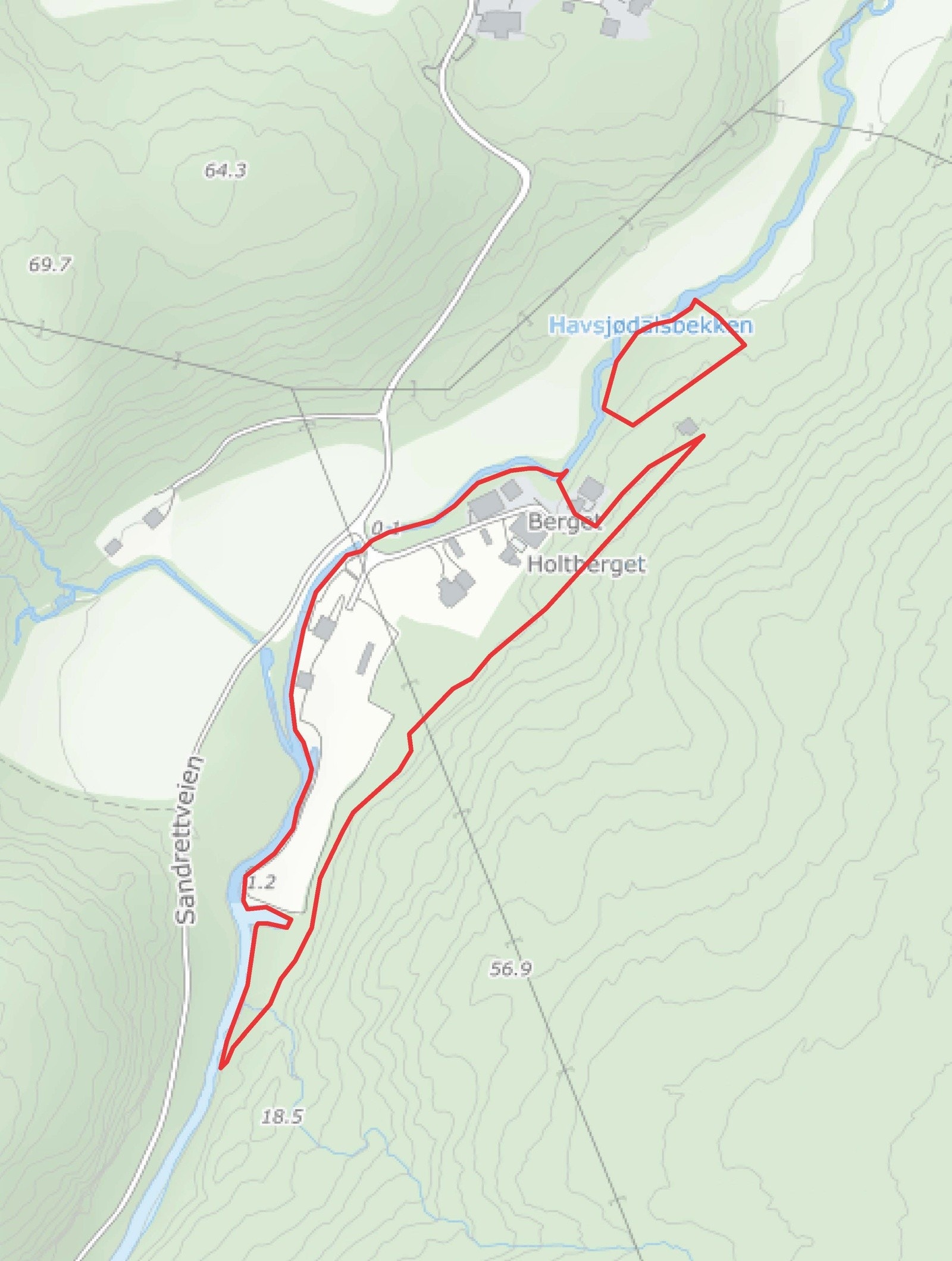 Oversiktskart over de to teigene. Galleribilde