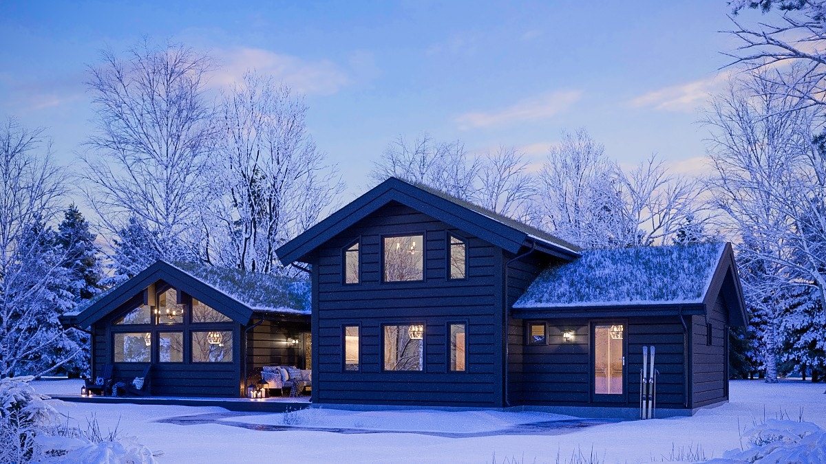 3D-illustrasjon av prosjektert hytte. Galleribilde