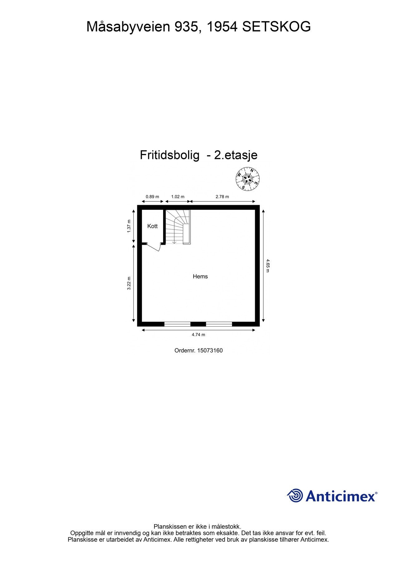 igjen starter vi med et overblikk over plantegningen til boligens hems slik at du får orientert deg litt. Galleribilde