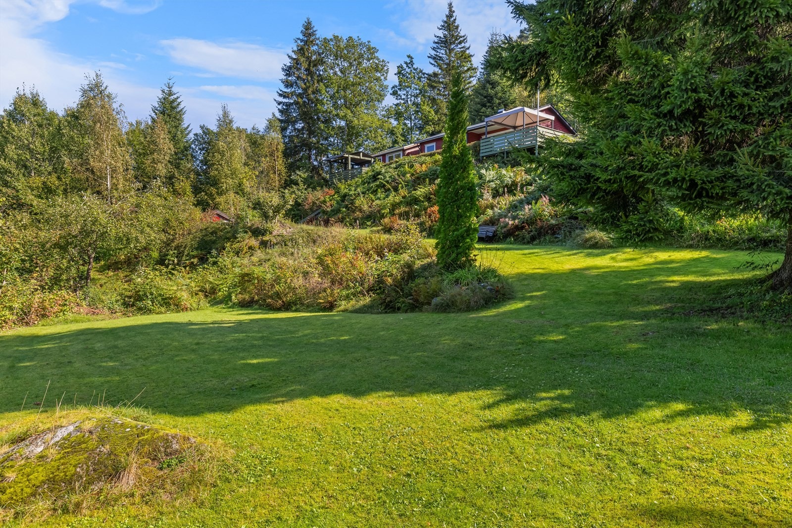 Stor tomt med frodig hage Galleribilde