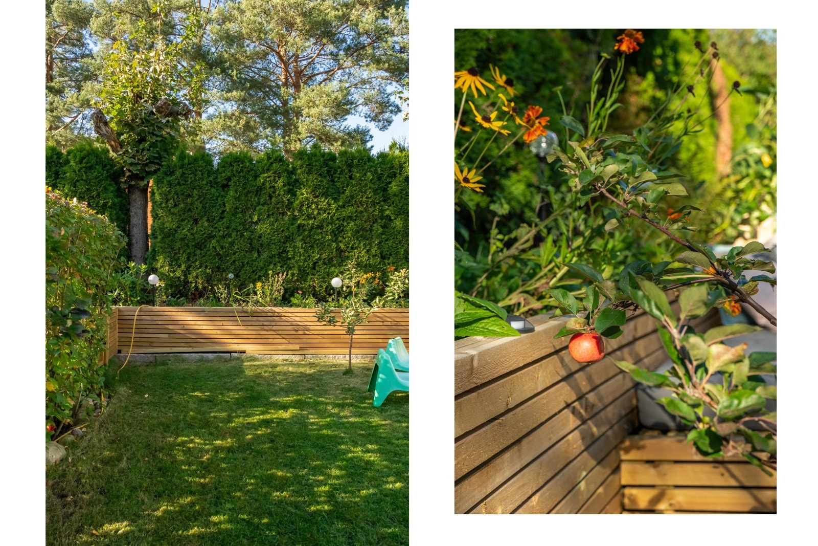 Det er bygget fine plantekasser som en avslutning av hagen mot hekken. Galleribilde