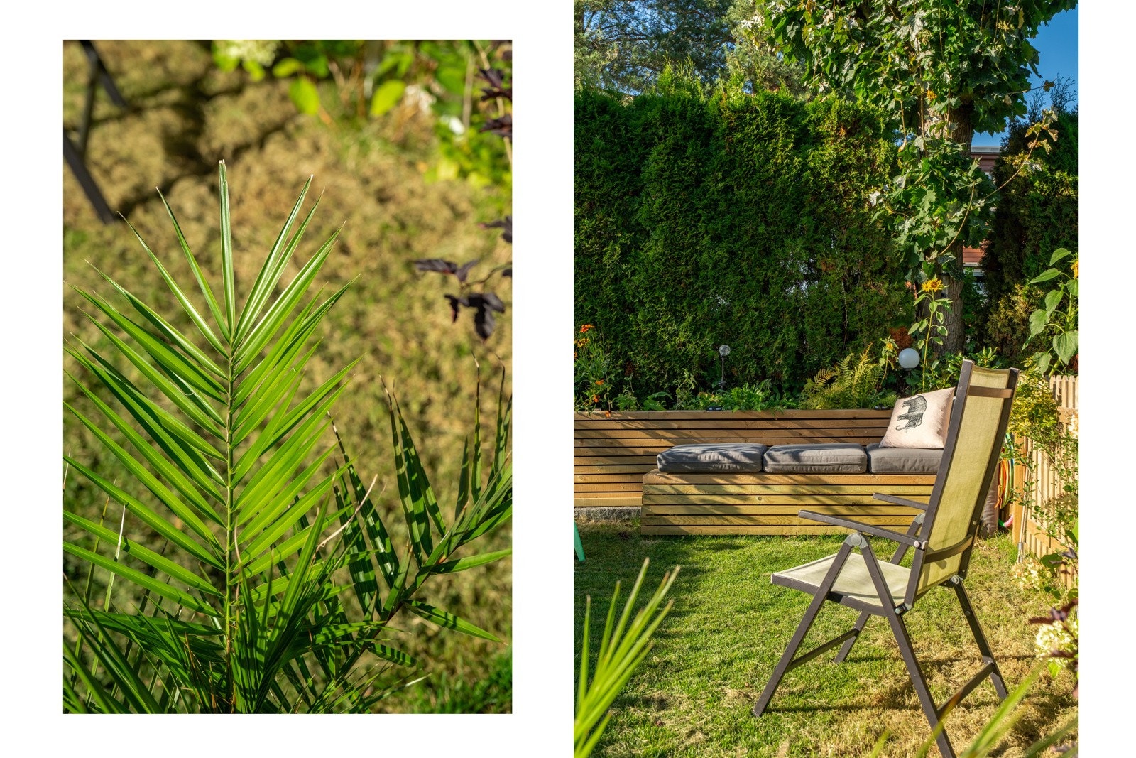 Sola er i hagen fra tidlig på dagen og godt utover kvelden. Bildene er tatt sent på ettermiddagen som en referanse. Galleribilde