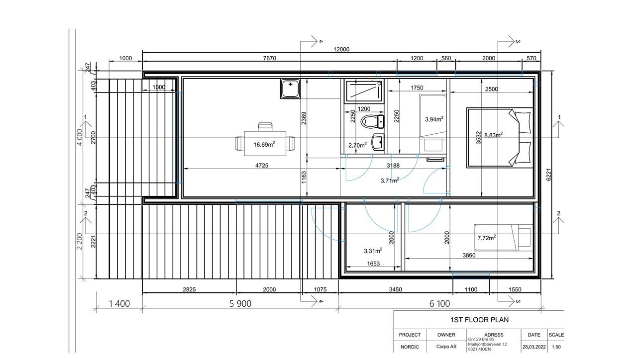 Plantegning ifb med byggingen. Galleribilde