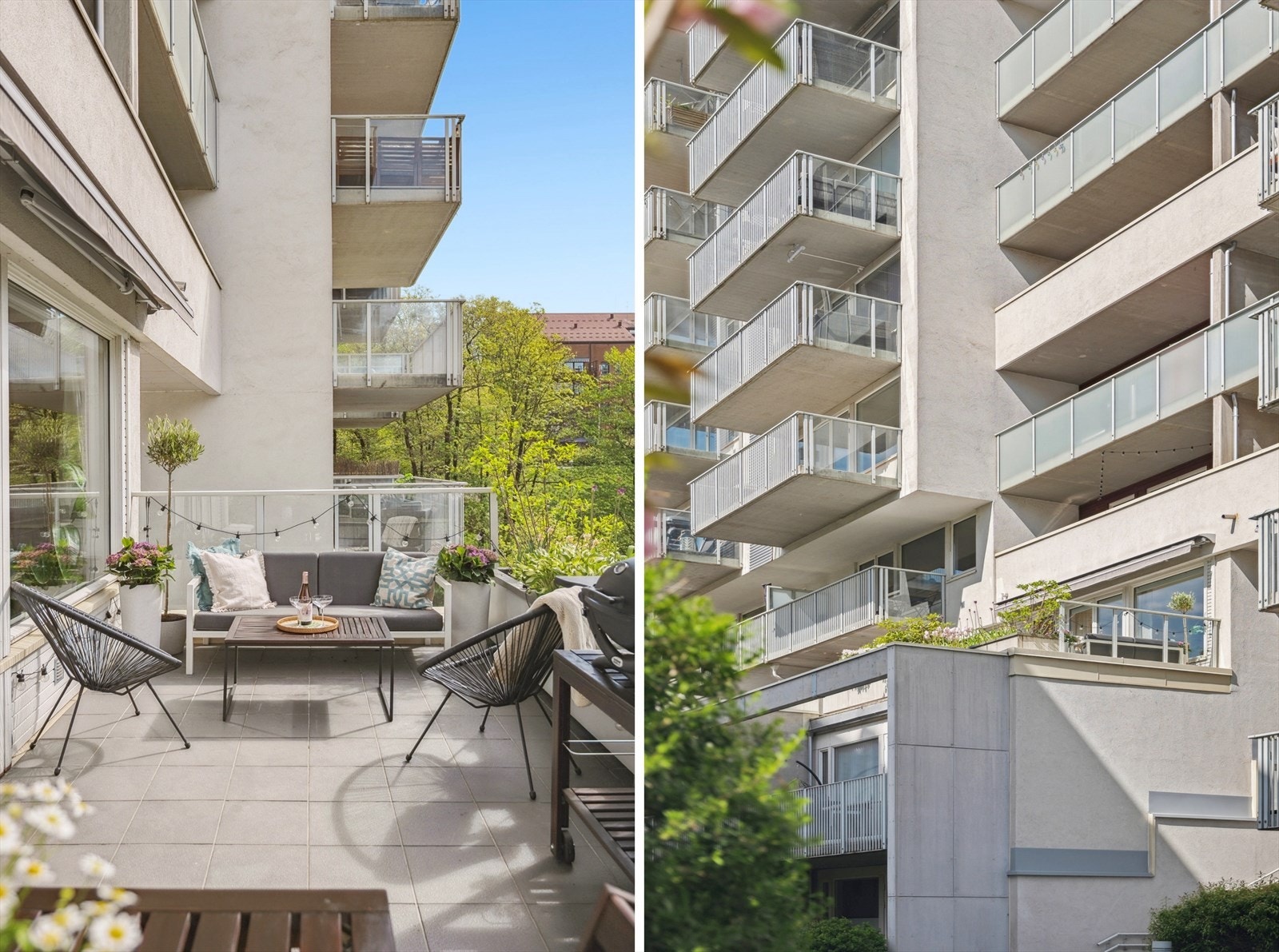 Fantastisk sørvendt terrasse på hele 16,5 m². De store blomsterkassene gir god skjerming og skaper følelsen av en egen oase midt i byen. Galleribilde