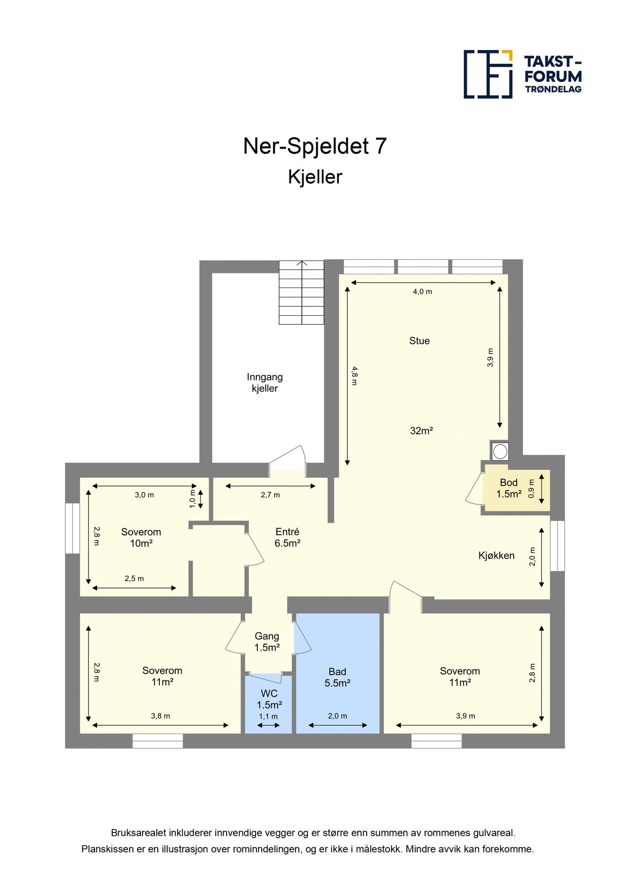 Planskisse. Det er godkjent utleie i kjeller. Galleribilde