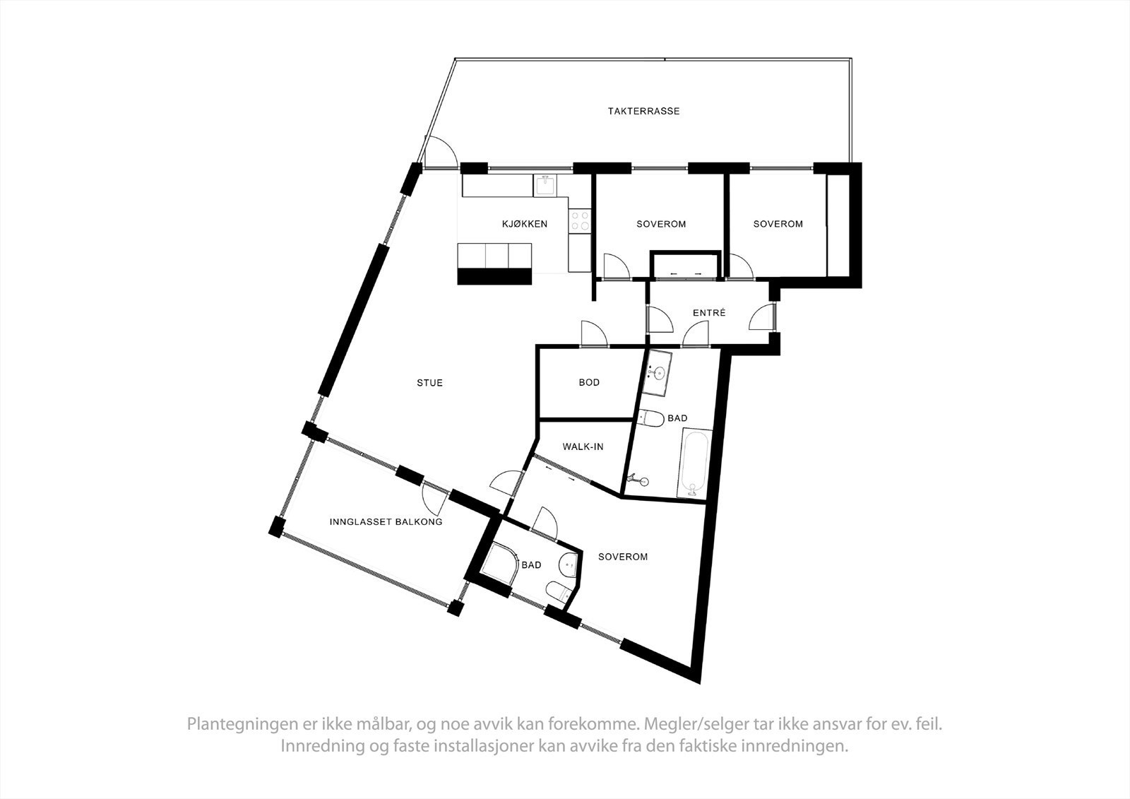 Alternativ plantegning av leiligheten med 3 soverom. Galleribilde