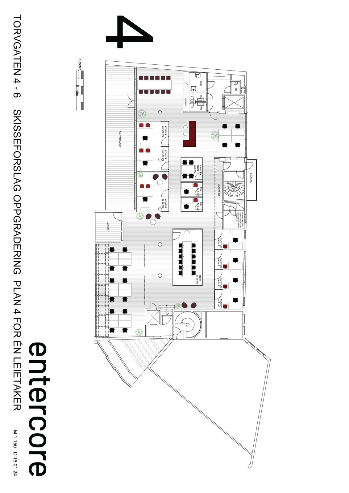 4. etg. skisse inndeling 1 leietaker Galleribilde