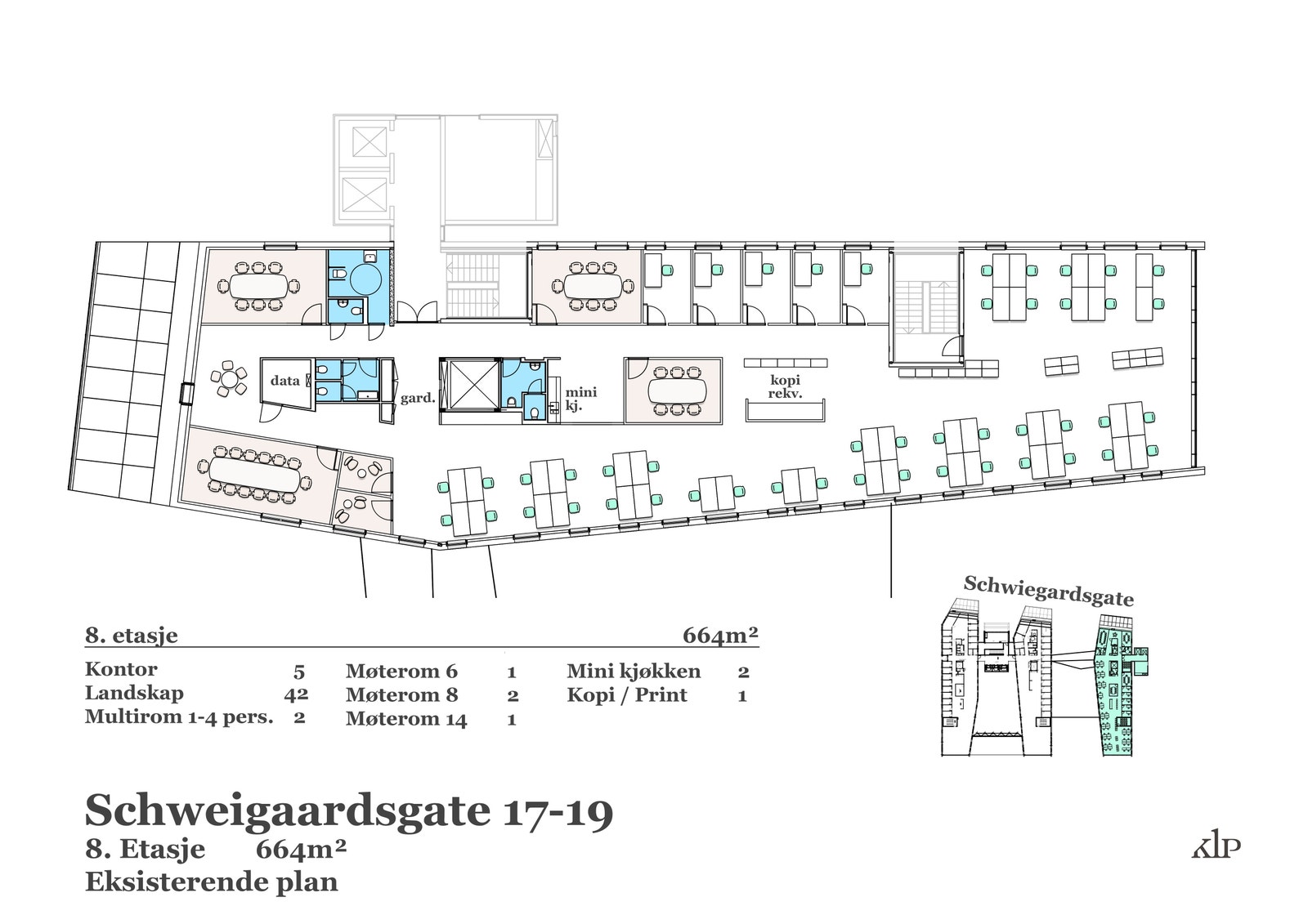 Eksisterende plan 8. etasje Galleribilde