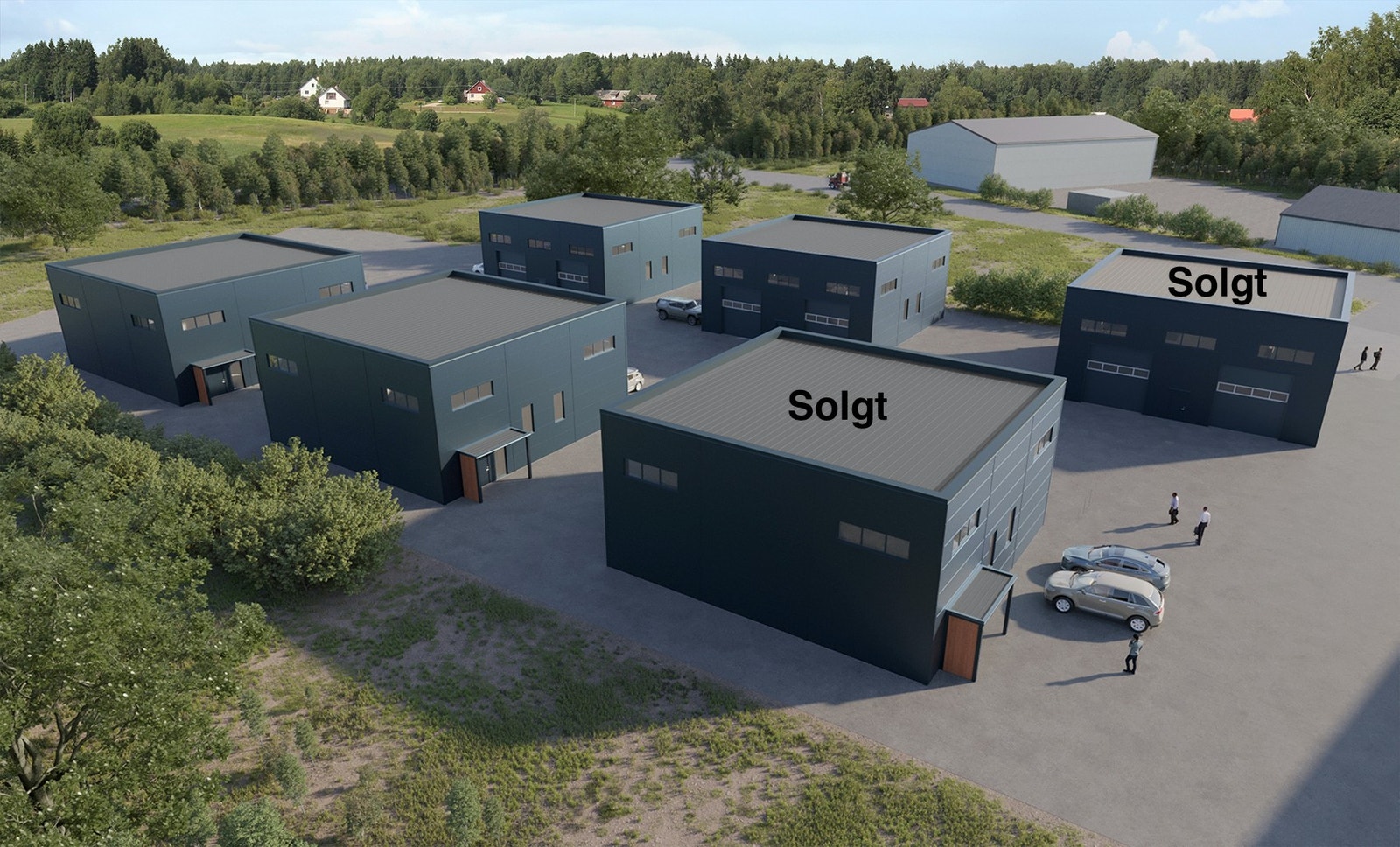 To av byggene er solgt. Tomtene er delt og VA er lagt klart til videre utvikling av prosjektet. Galleribilde