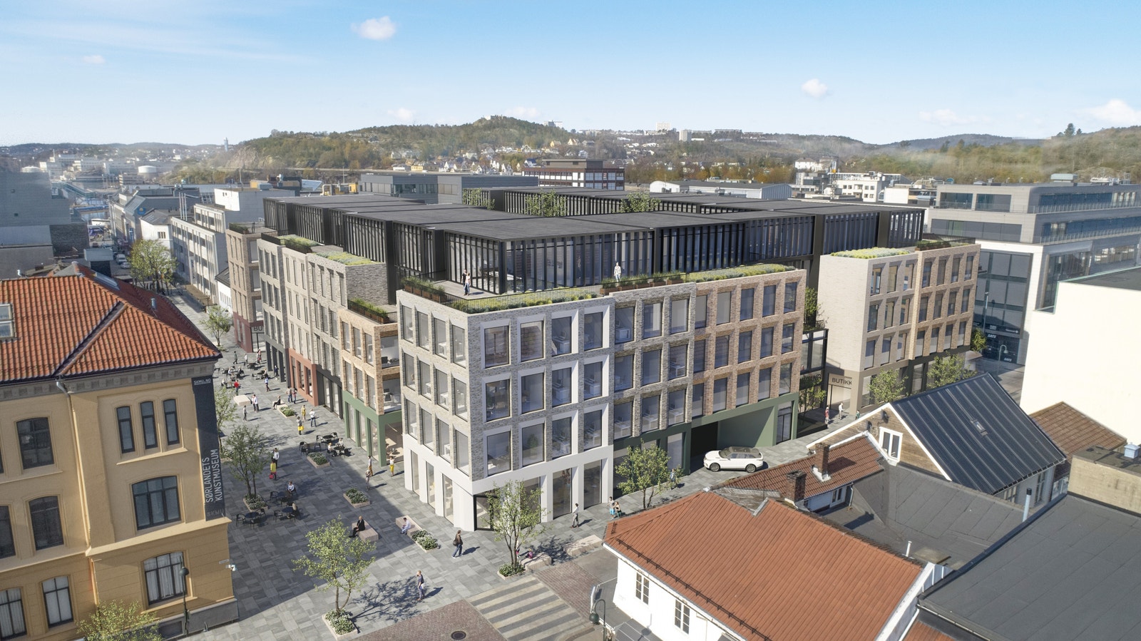 K14 ligger meget sentralt plassert i Kristiansand sentrum - her sett fra hjørnet Kirkegata/Skippergata. Galleribilde