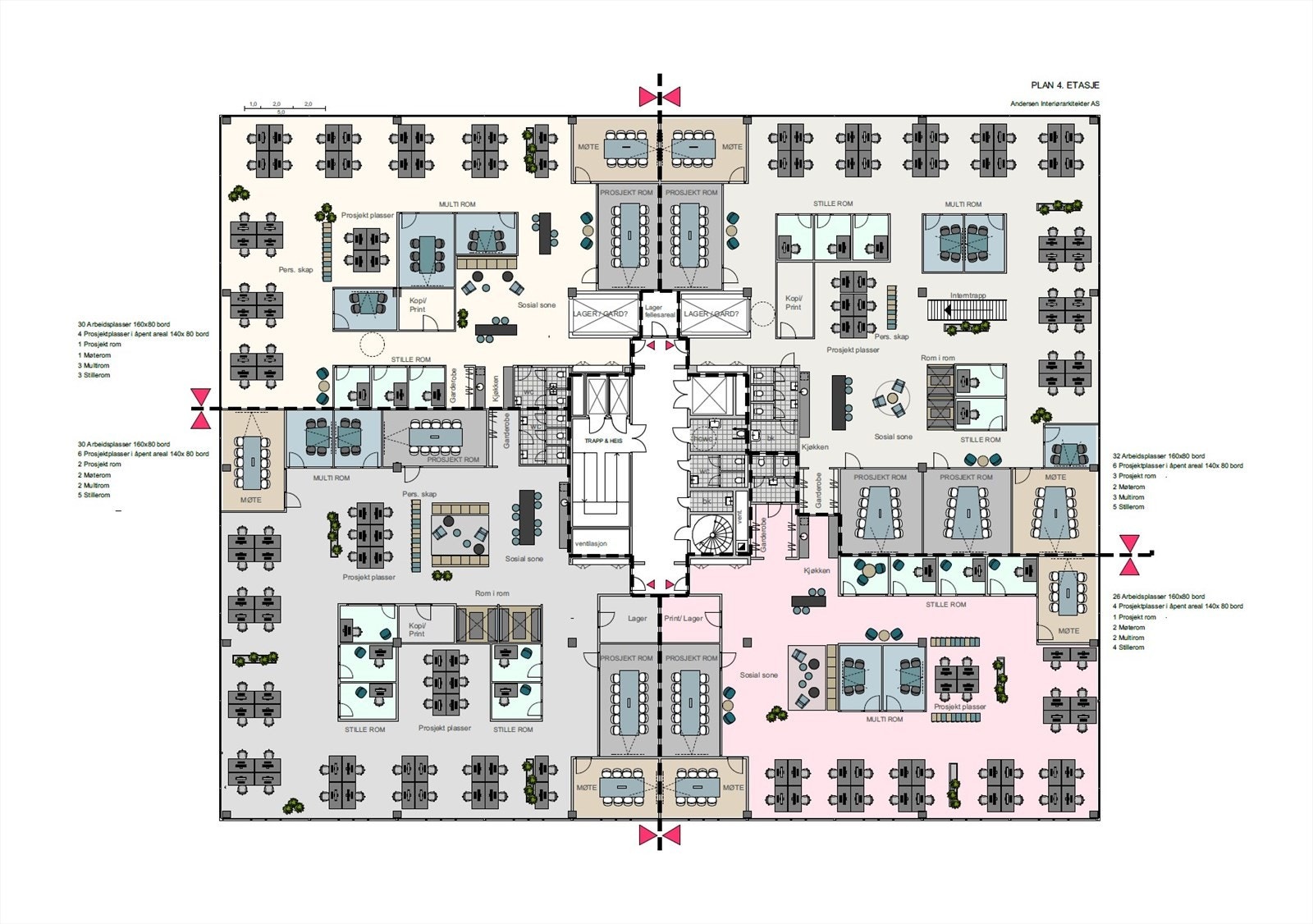 Eksempel til etasjeplan delt i 4 leieforhold Galleribilde
