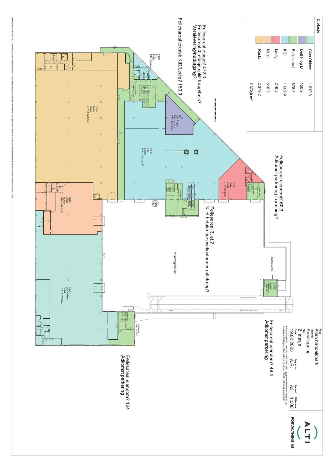 Tegning plan 2 - ledig lokale markert med rosa Galleribilde
