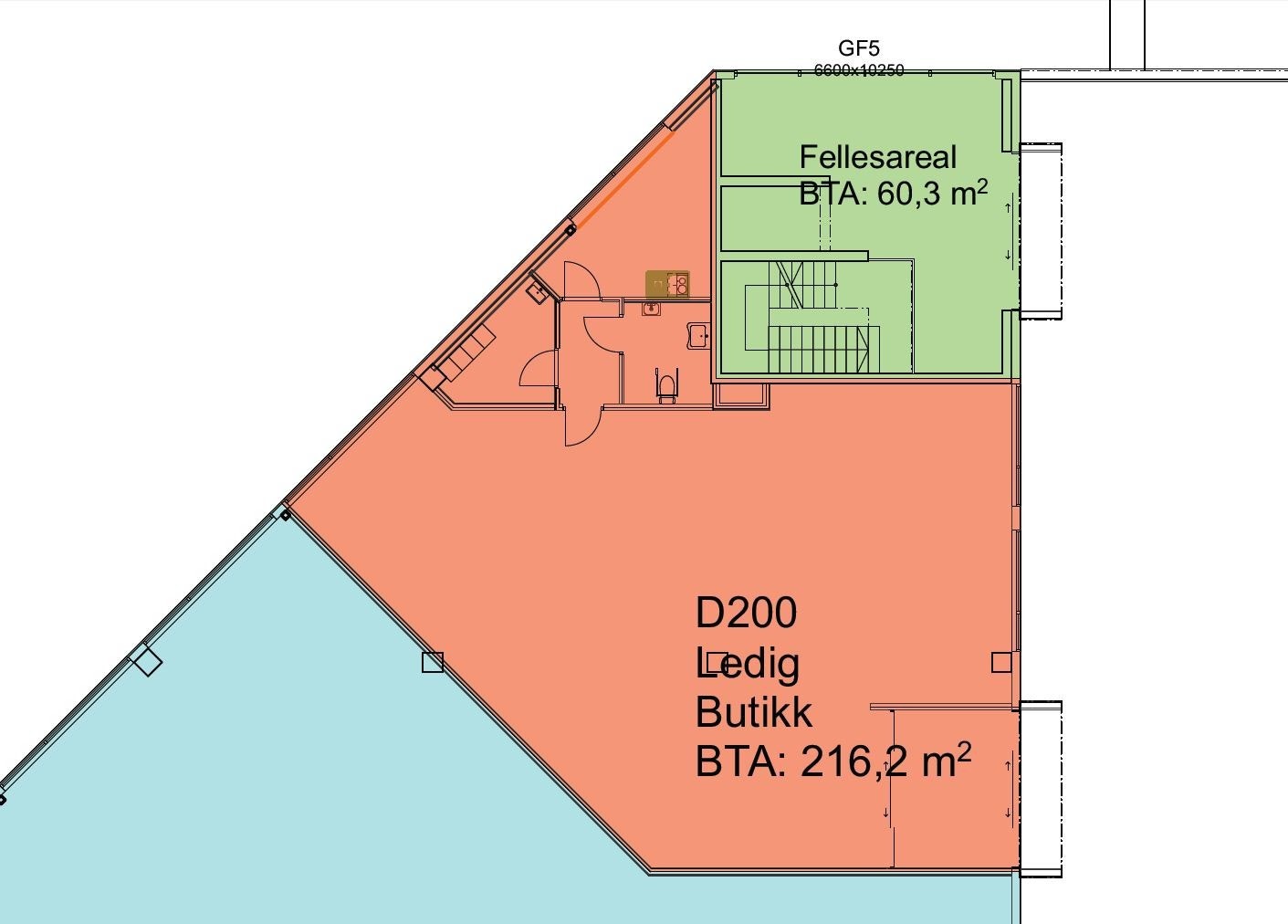 Tegning - ledig lokale markert med orange Galleribilde