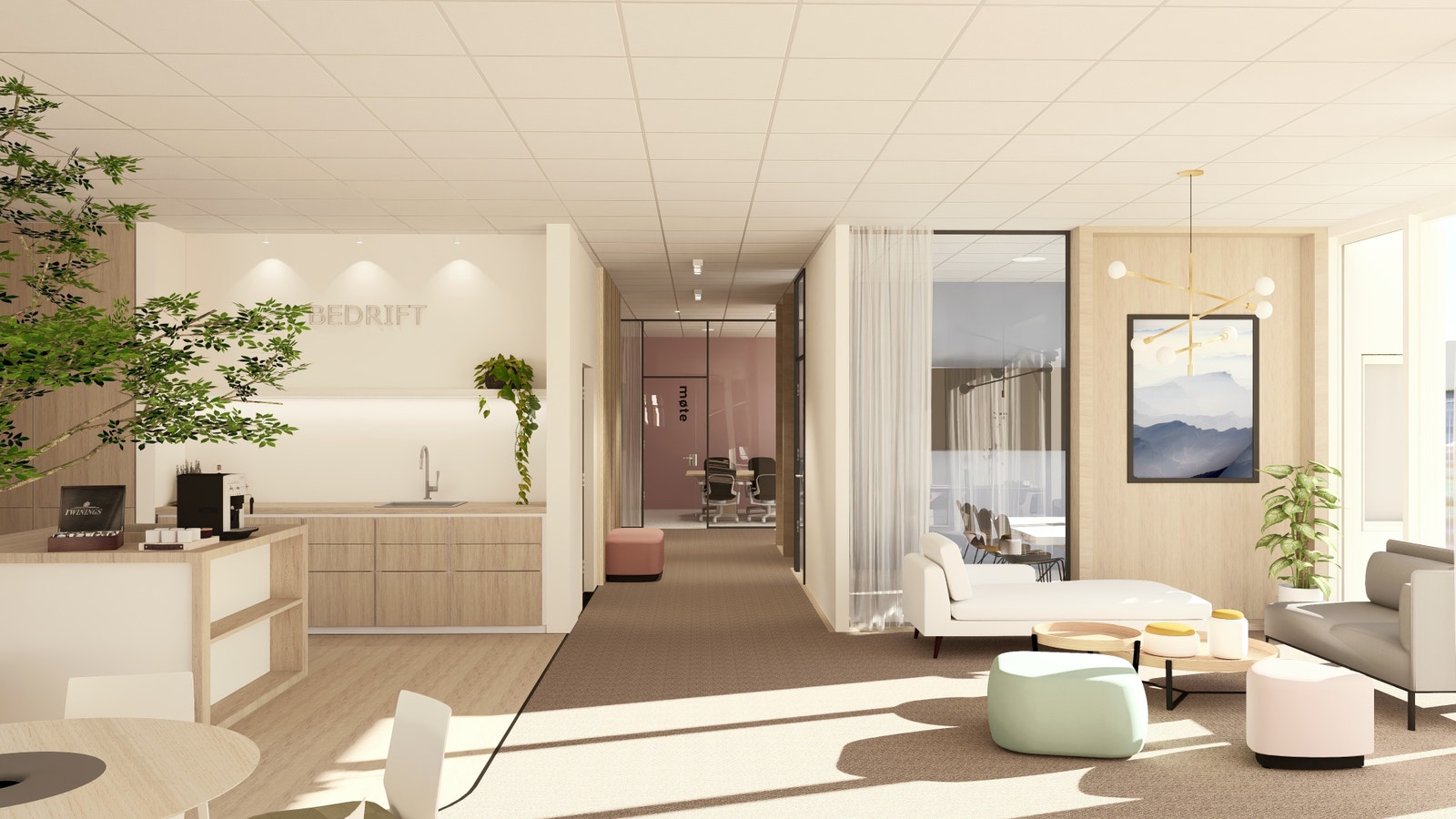 Vi bruker dyktige interiørarkitekter og tilpasser og innreder kontorlokalene i samarbeid med leietaker. Galleribilde