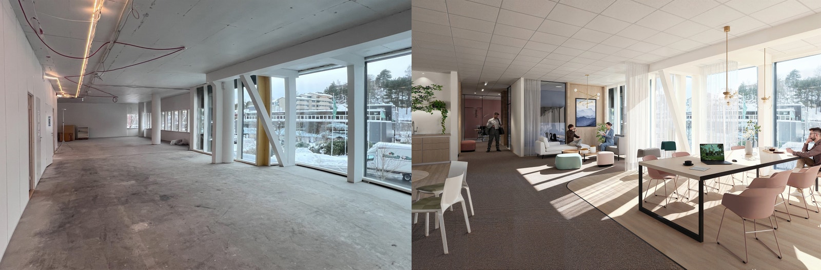 Uinnredet lokale i 2. etasje. Illustrasjonen viser eksempel på hvordan lokalet kan innredes. Galleribilde