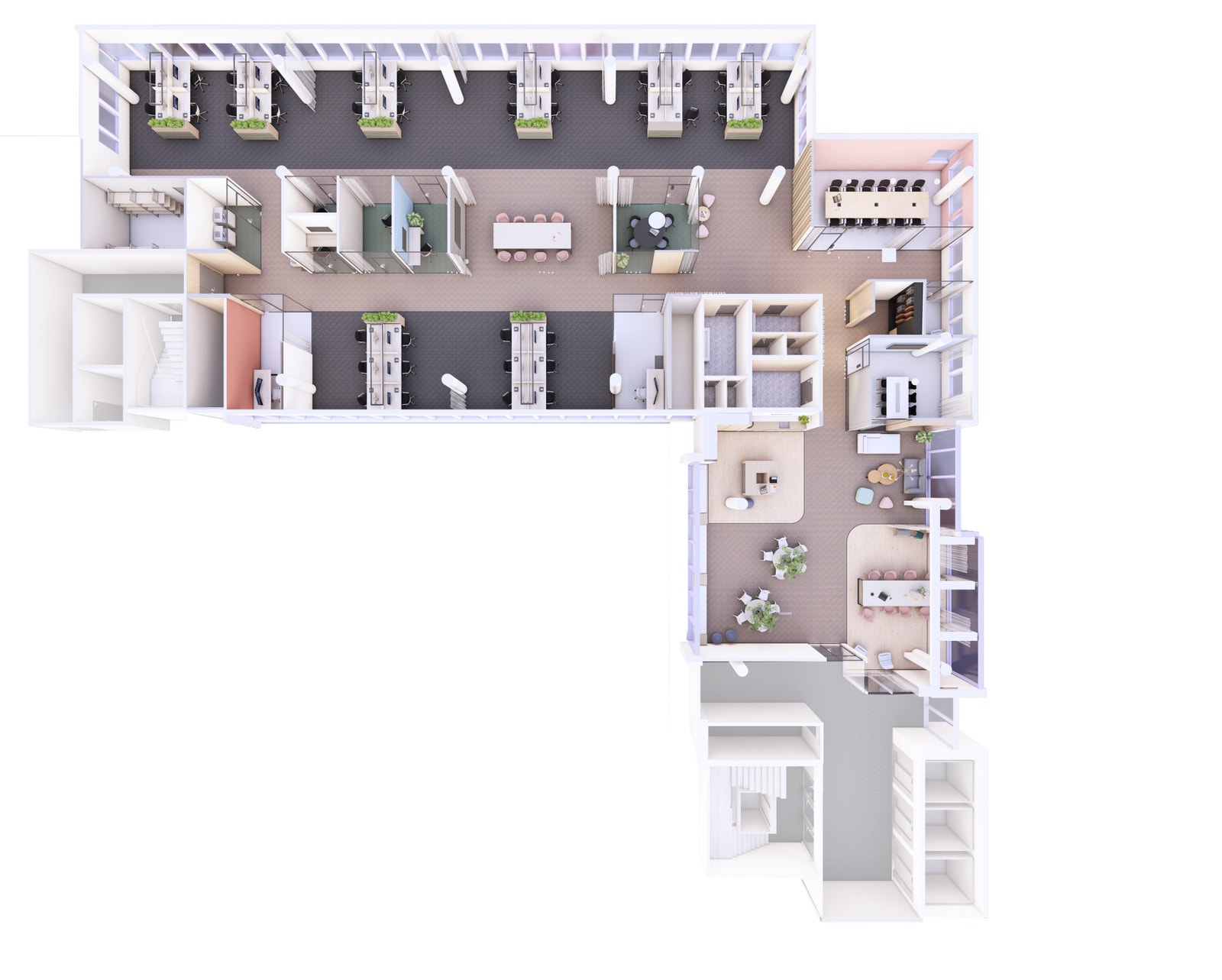 3D-modell av ferdig innredet lokale. Galleribilde