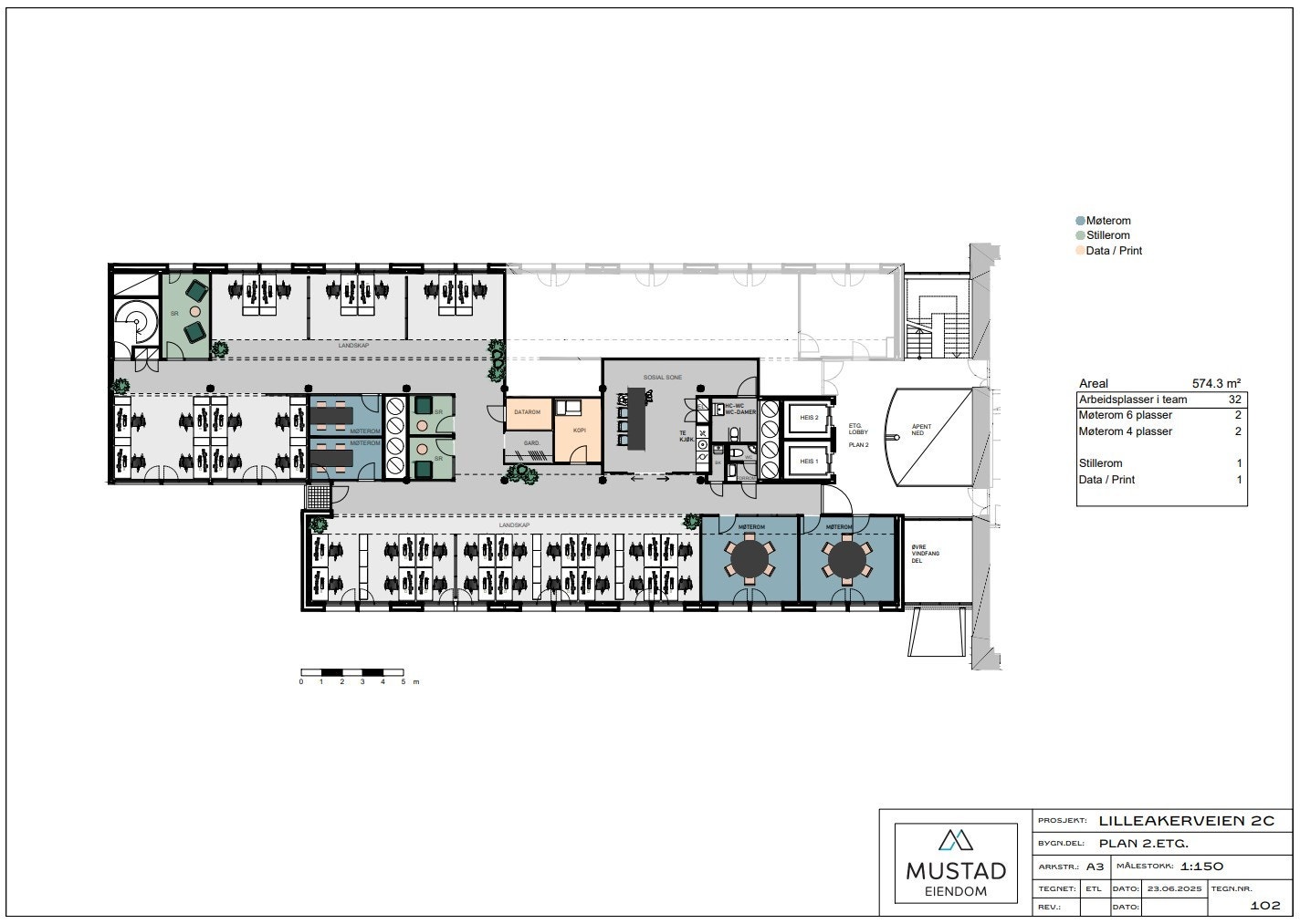 Plantegning 2. etasje. Arealet er på ca. 576 m2 BTA Galleribilde
