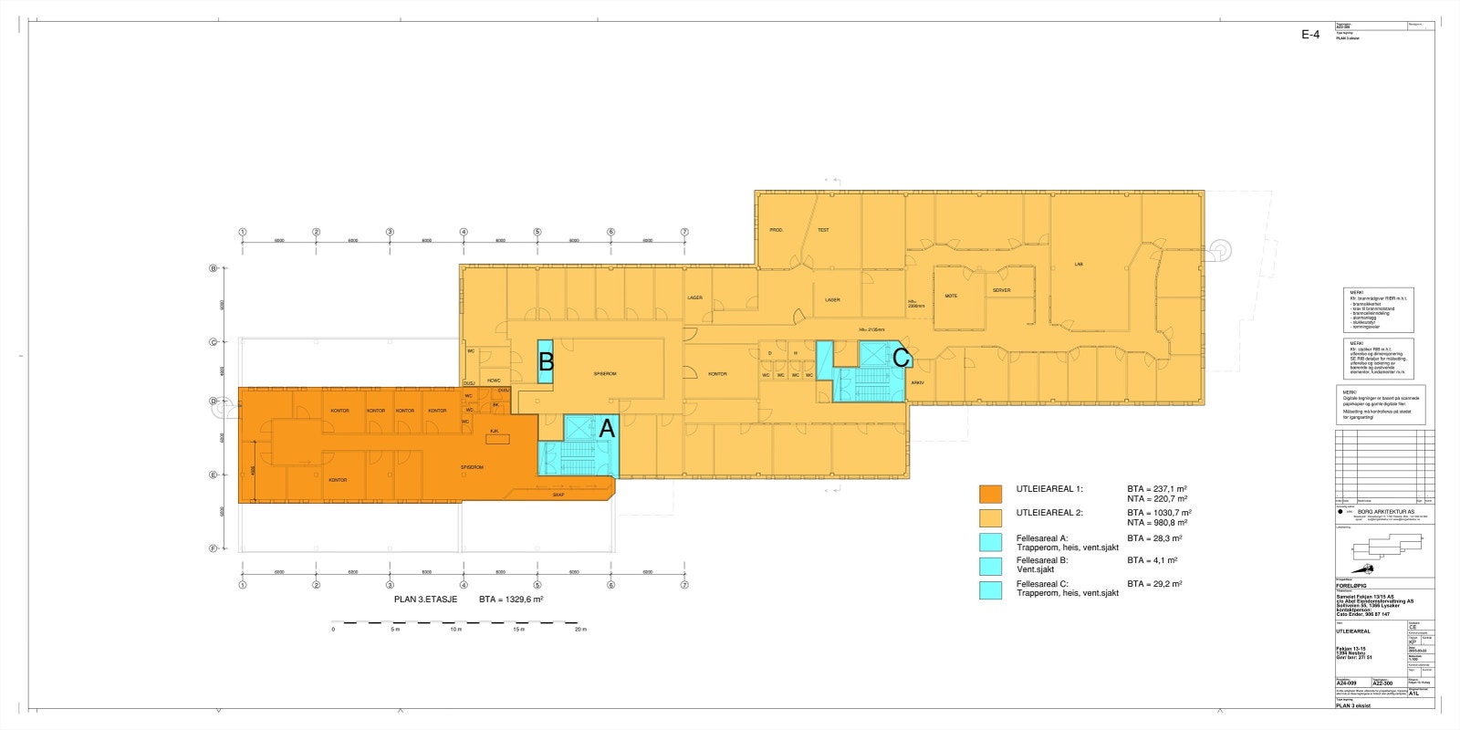 Plantegning 3. etg. - lokale til venstre ved inngang A som er ledig Galleribilde