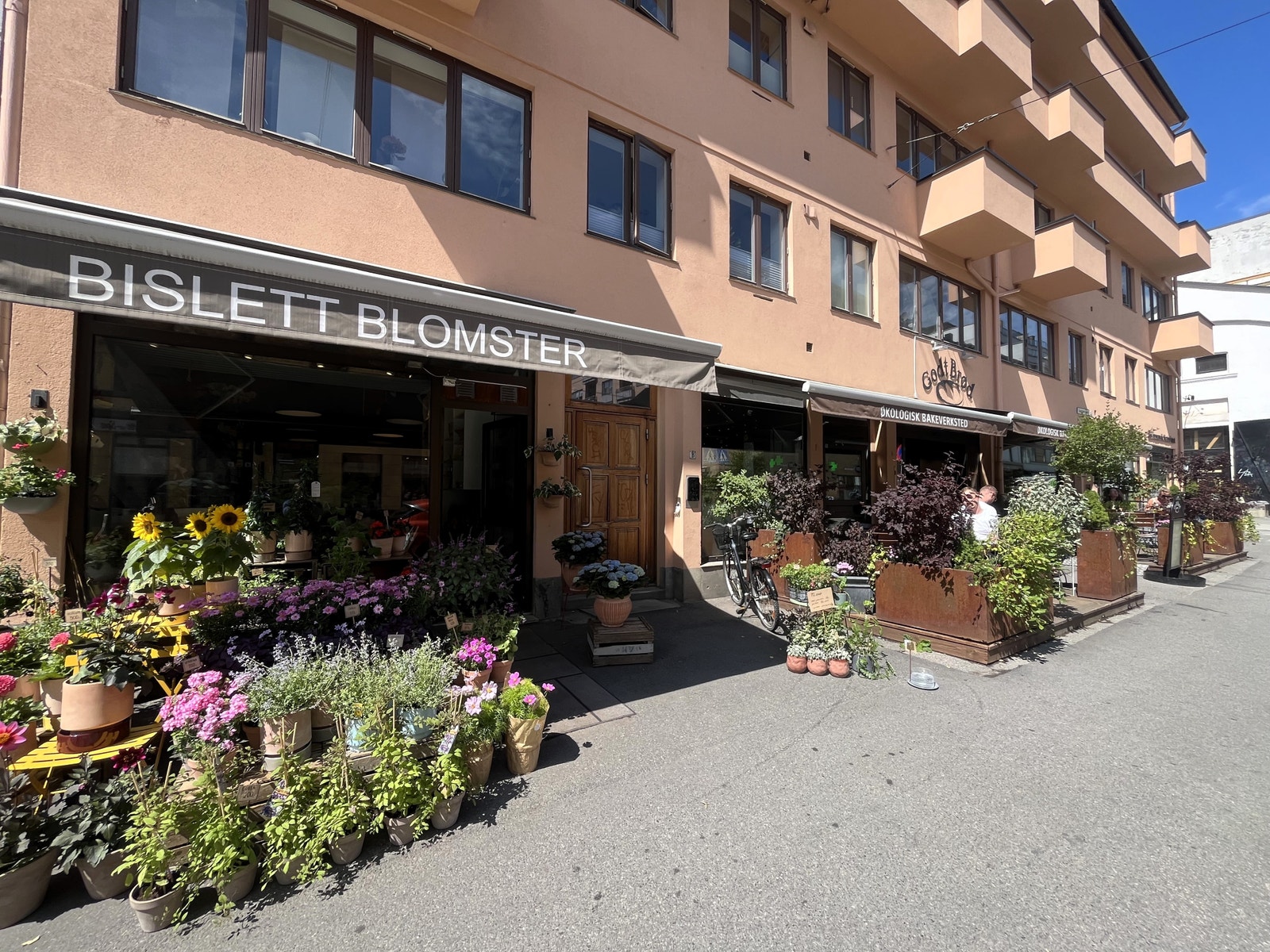 Store og etablerte forretninger på hvert hjørne. Galleribilde