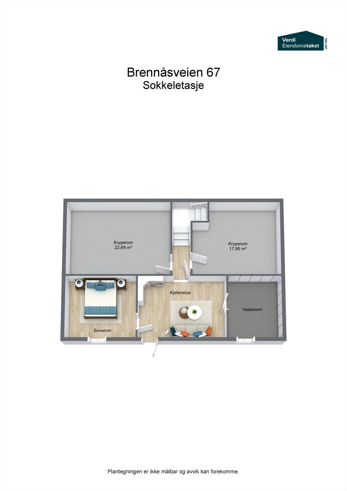 Planløsning med møbleringsforslag i sokkeletasjen. Galleribilde