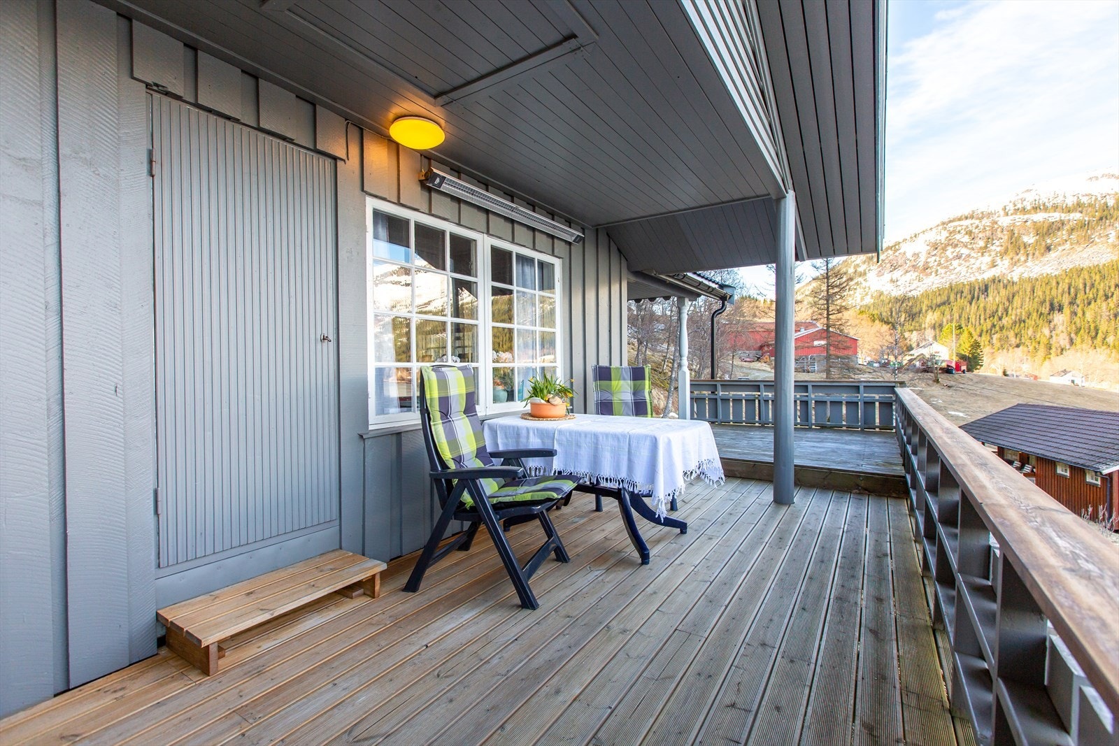 Her kan du sitte under tak på altanen og nyte flott utsikt Galleribilde