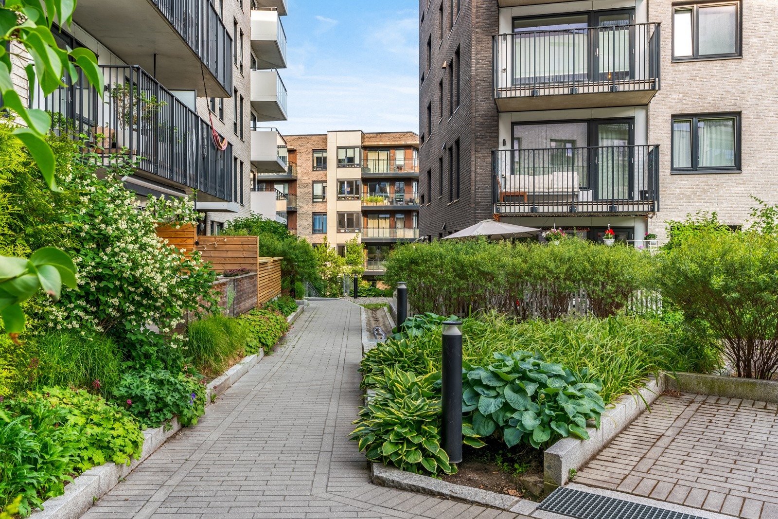 Gangveien ned til Hovinbekkens løp gjennom parkdraget og til Tiedemannsparken. Galleribilde