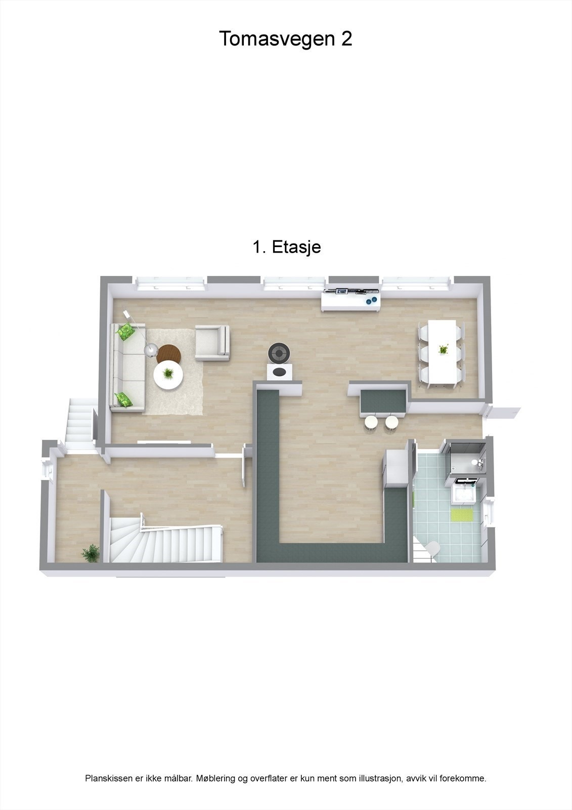 3D plantegning 1. etasje Galleribilde