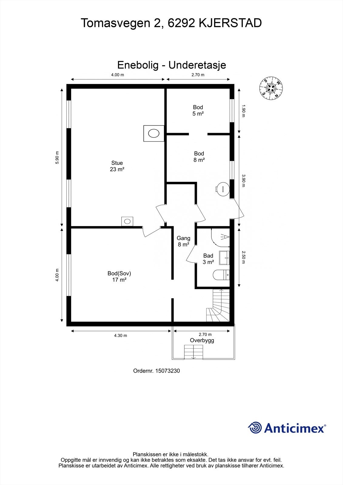 Målsatt plantegning underetasje Galleribilde