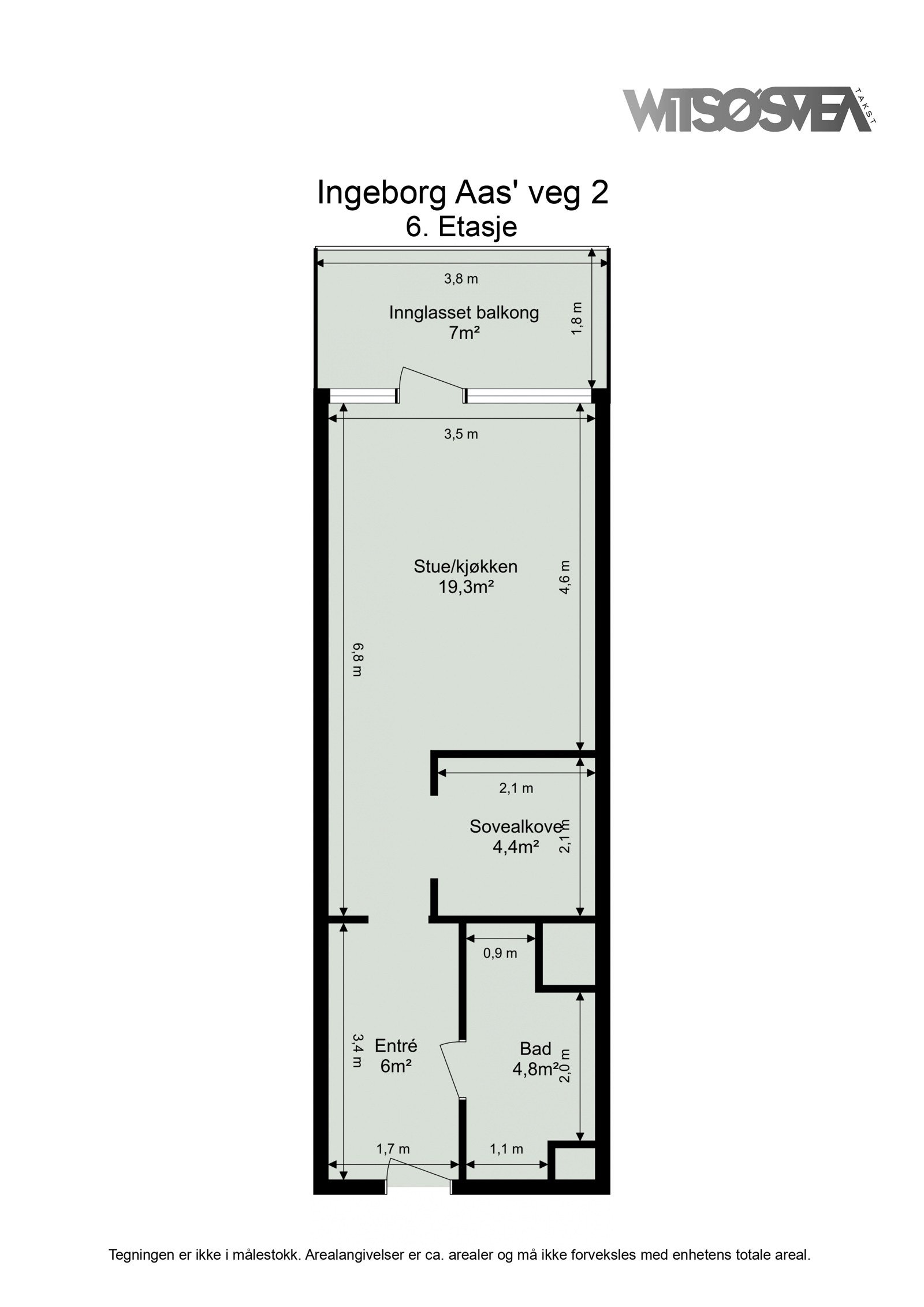 Planskisse med arealer fra takstmann. Galleribilde