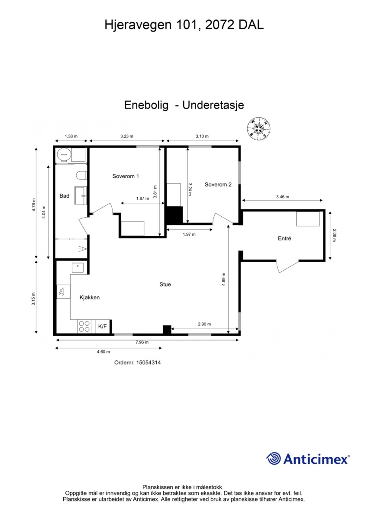 Plantegning underetasje. Denne etasjen er ikke godkjent for varig opphold. Galleribilde
