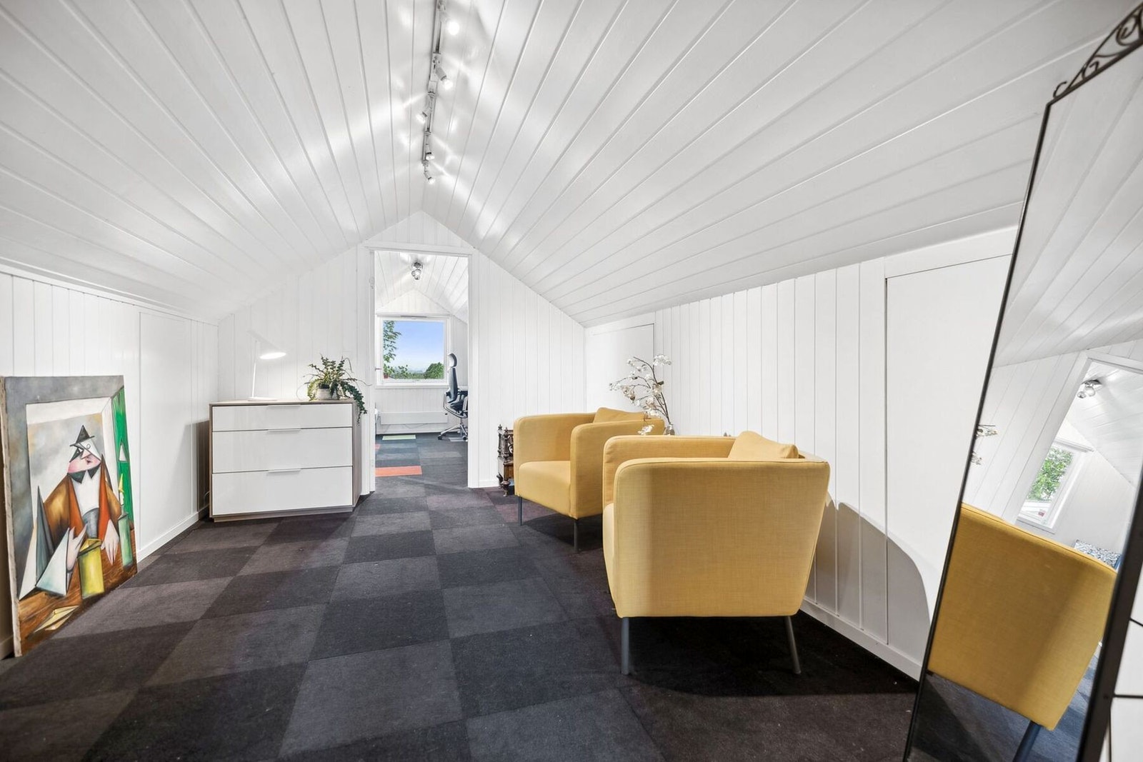 Loftsetasjen av boligen har en egen loftstue i tillegg til to romslige soverom. Galleribilde