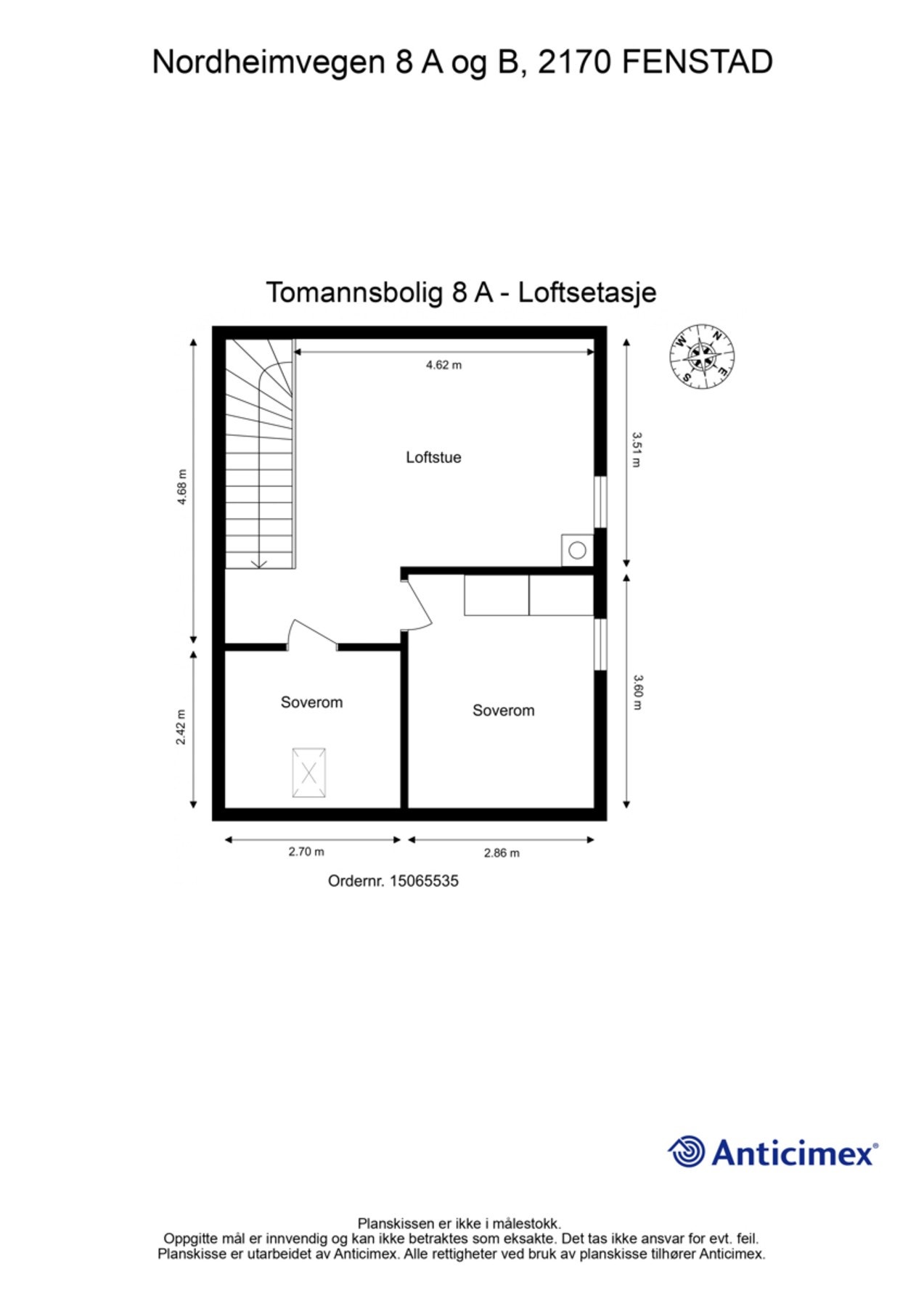 Plantegning-Tomannsbolig 8 A - Loftsetasje Galleribilde
