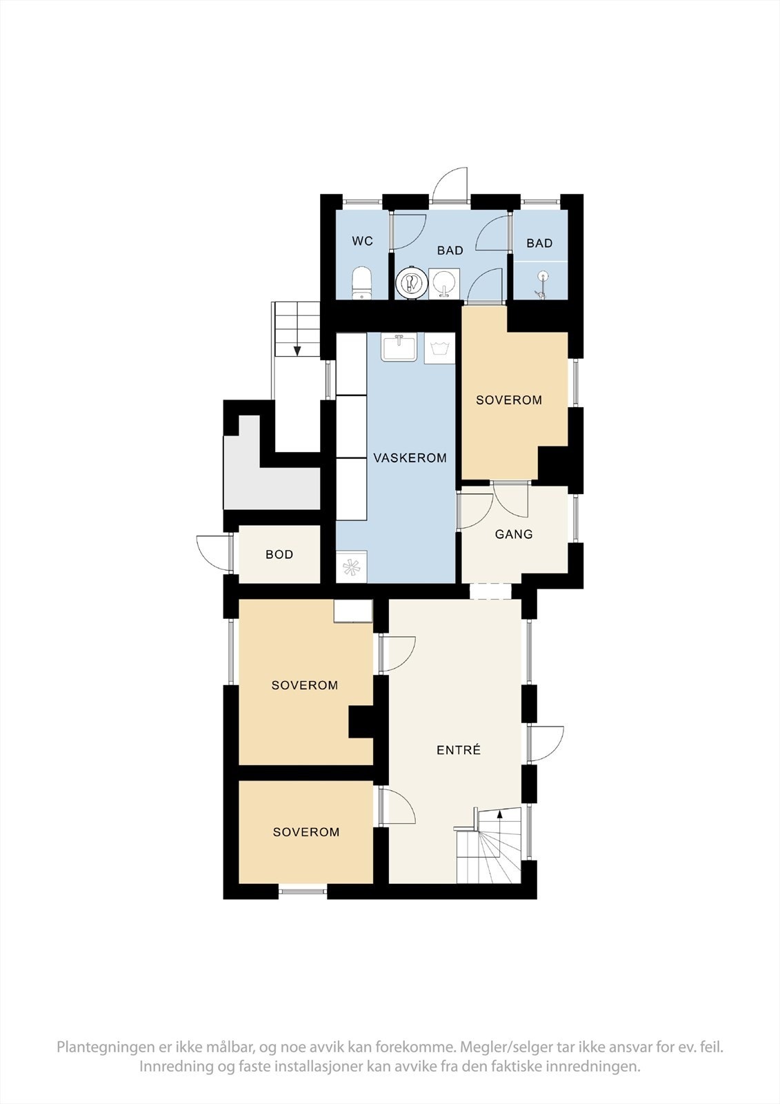 Plantegning underetasje. Etasjen er ikke godkjent, se mer pkt. ferdigattest. Galleribilde