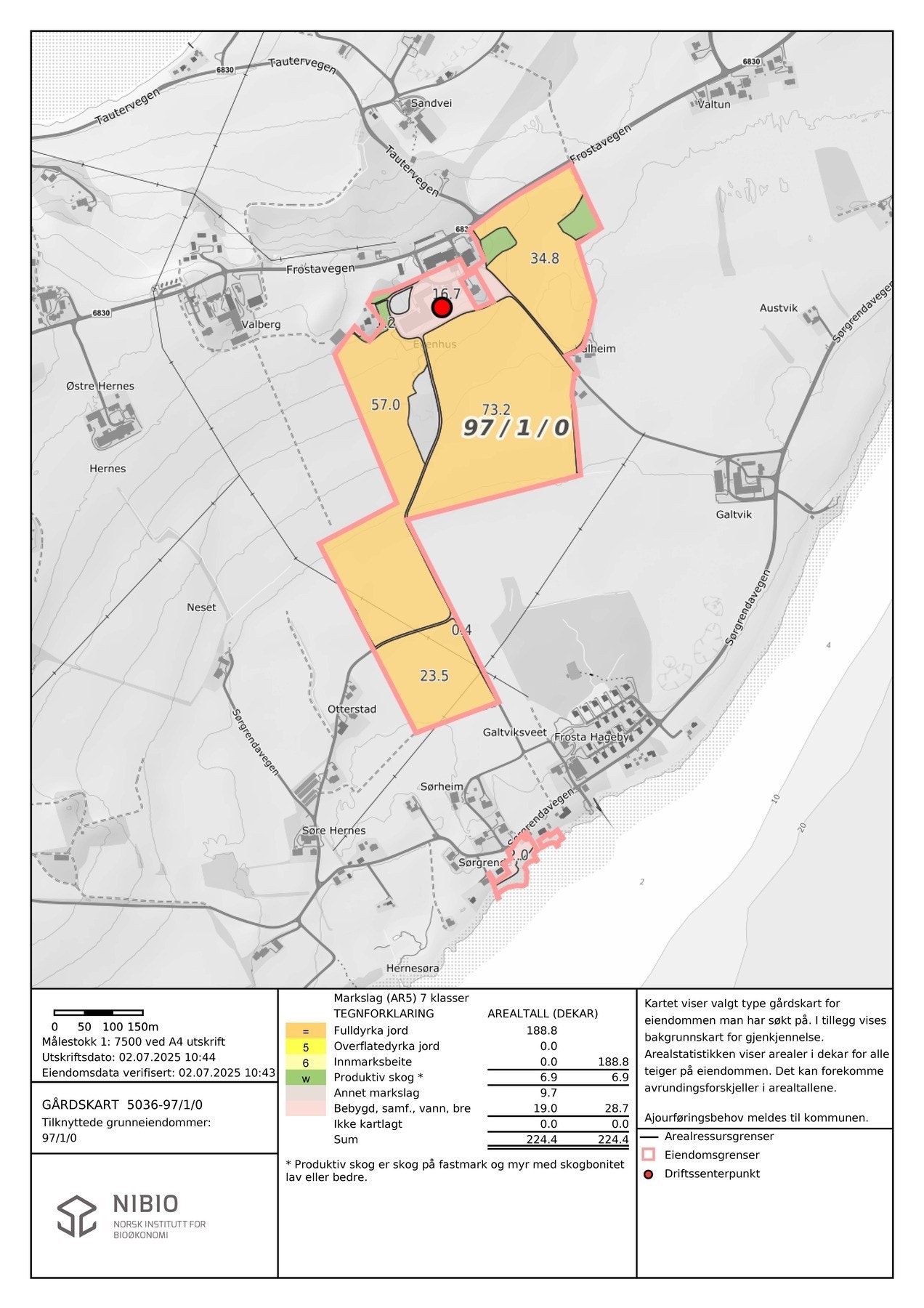 Gårdskart. Ligger også en parsell ved sjøen med strandlinje Galleribilde
