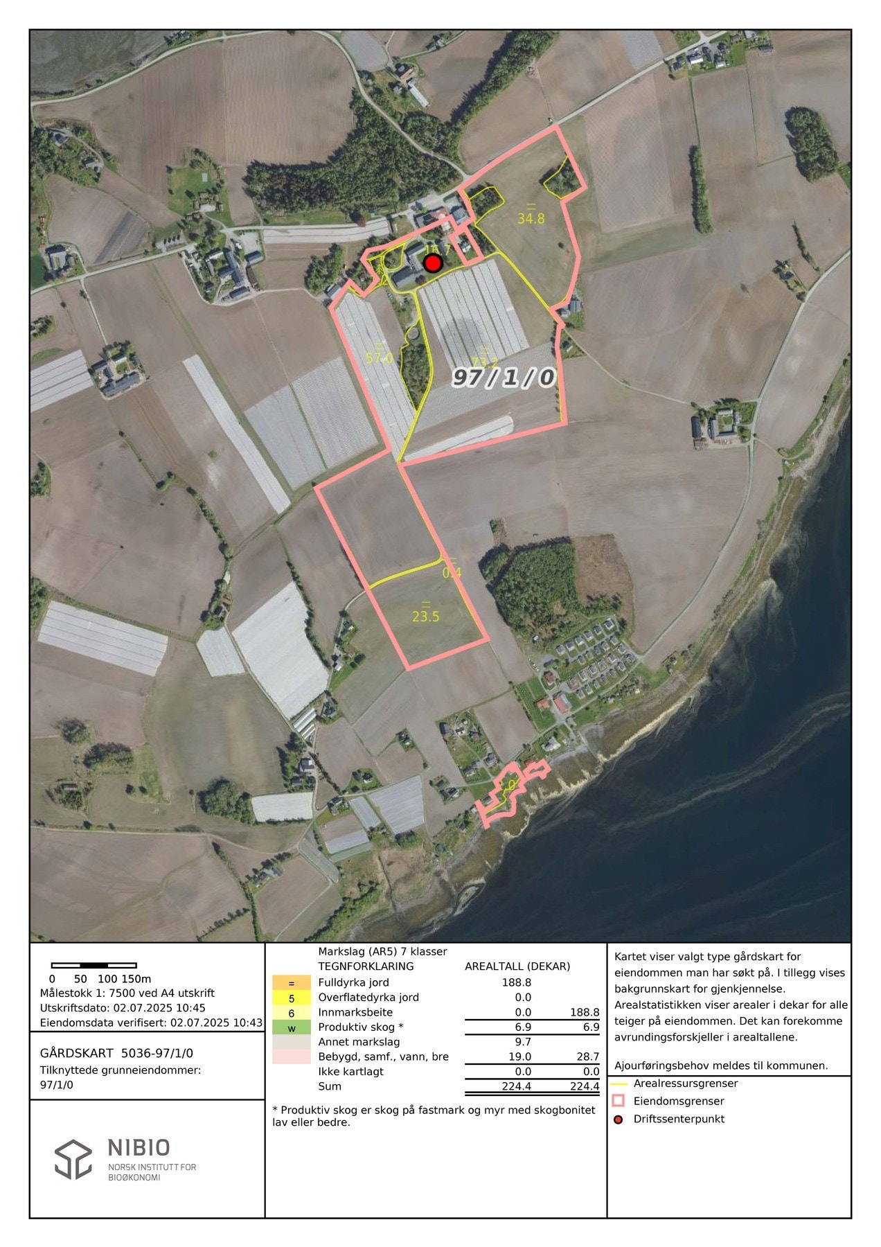 Gårdskart. Ligger også en parsell ved sjøen med strandlinje Galleribilde