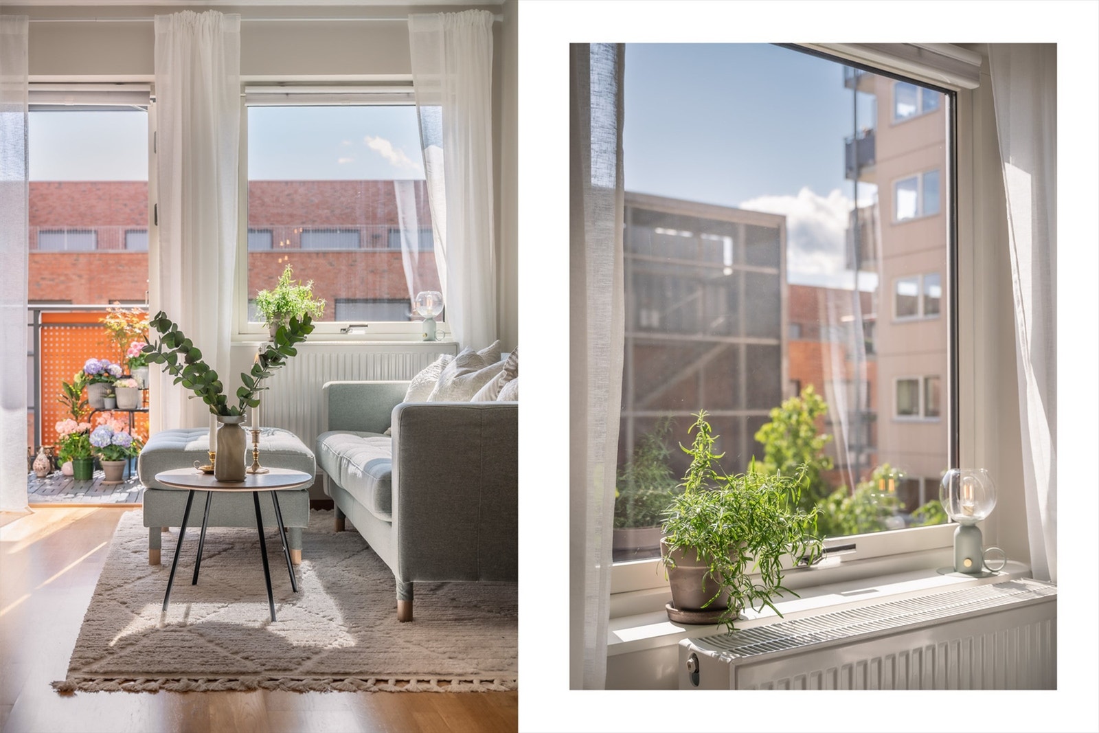 Rommet har store vindusflater og videre adkomst til både soverom og balkong. Galleribilde