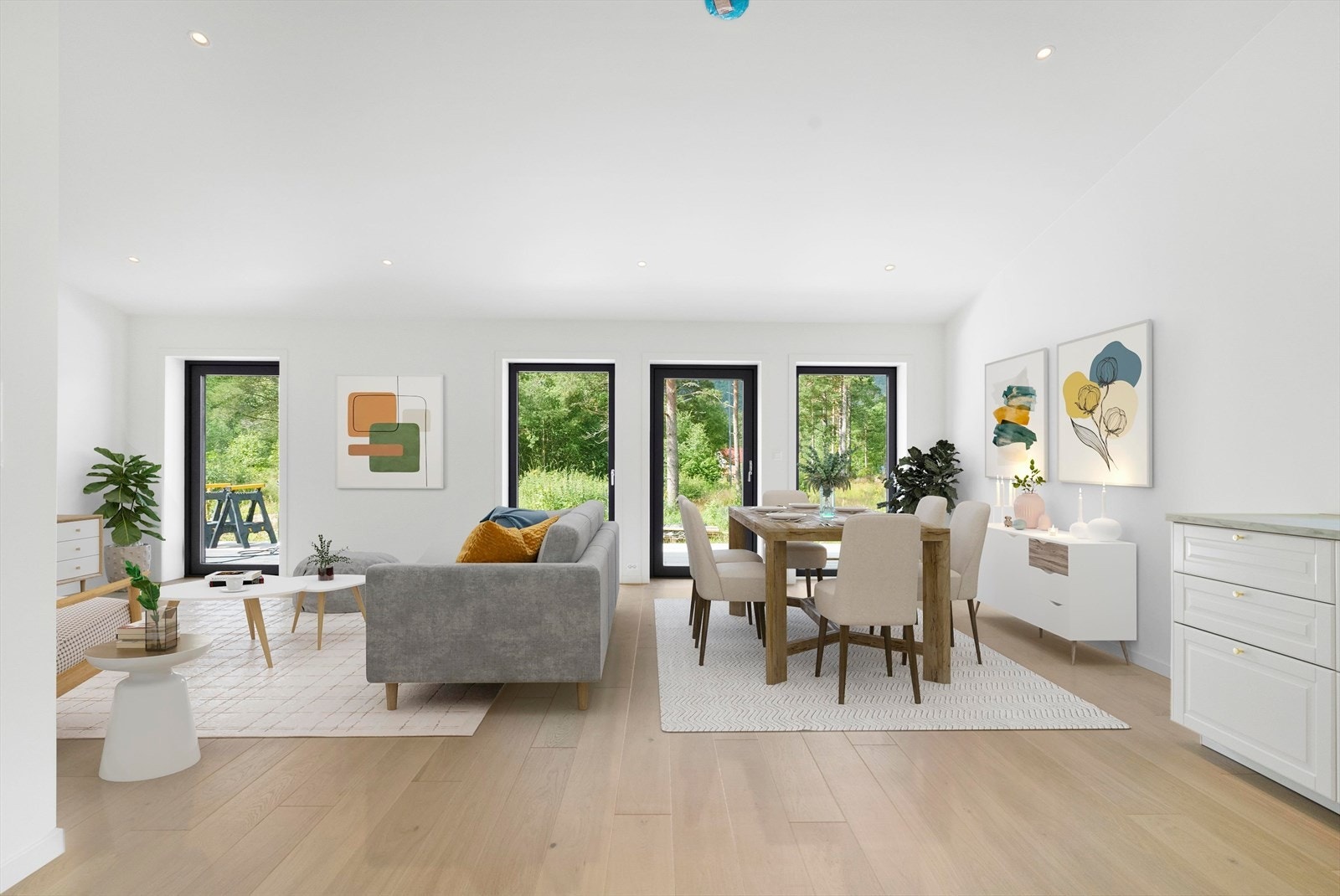 Nyare leilighet med open stove- og kjøkkenløysing med integrerte kvitevarer. Galleribilde