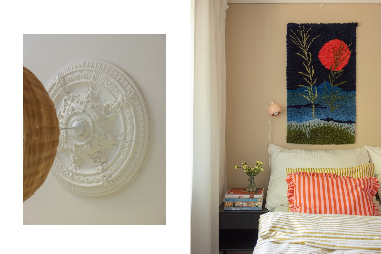 Rommet har lekre detaljer med stukkatur og rosett i himlingen. Galleribilde