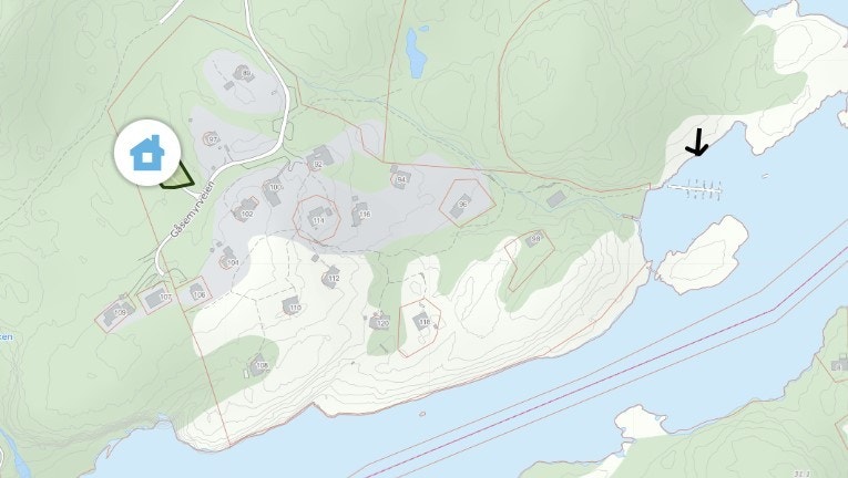 Kart med bryggeanlegg markert Galleribilde