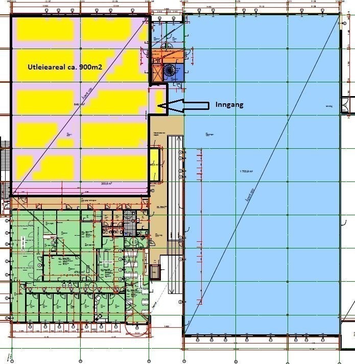 Areal til leie markert med gult ca. 900m2 Galleribilde