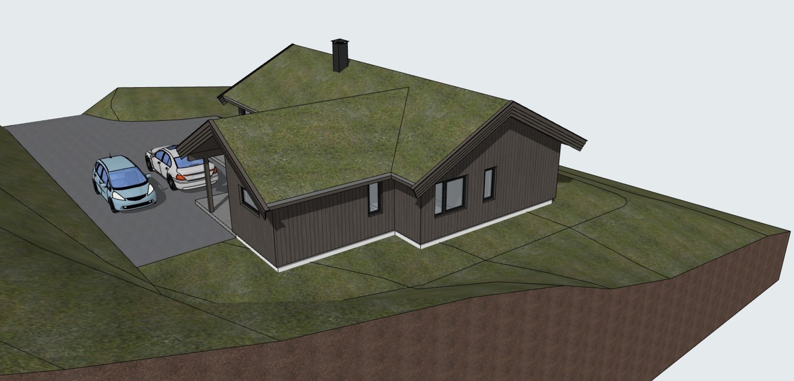 Forslag på hytte. Skissetegning. Galleribilde