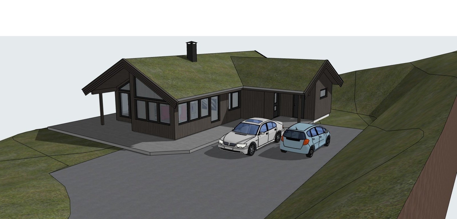 Forslag på hytte. Skissetegning. Galleribilde