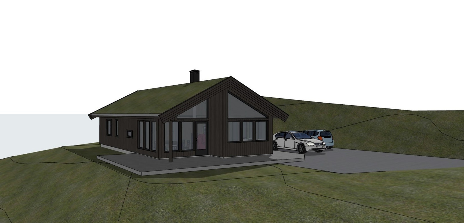 Forslag på hytte. Skissetegning. Galleribilde