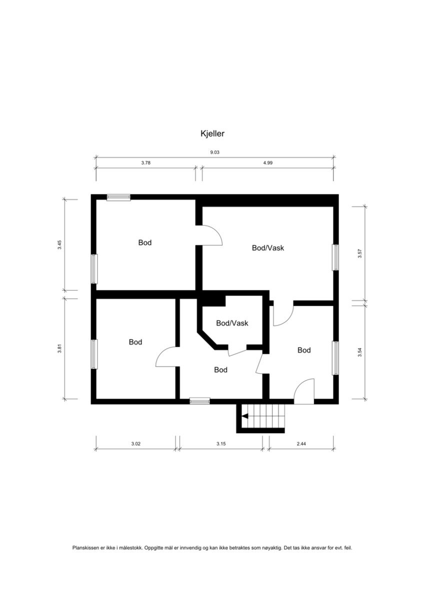 Plantegning kjeller - I kjelleren er det bare boder som byr på masse lagringsplass Galleribilde