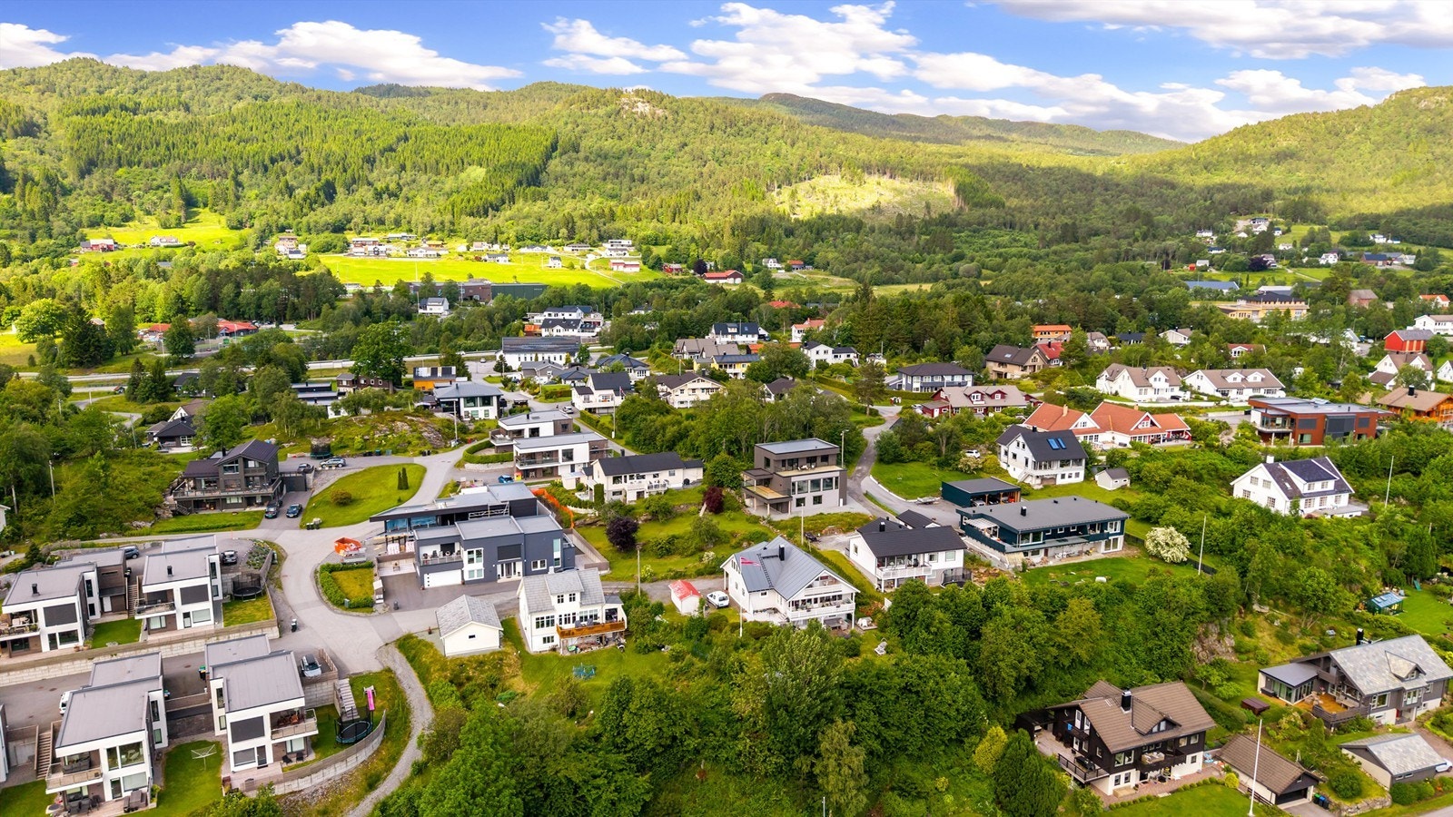 Dronebilde av nærområdet tatt fra syd Galleribilde