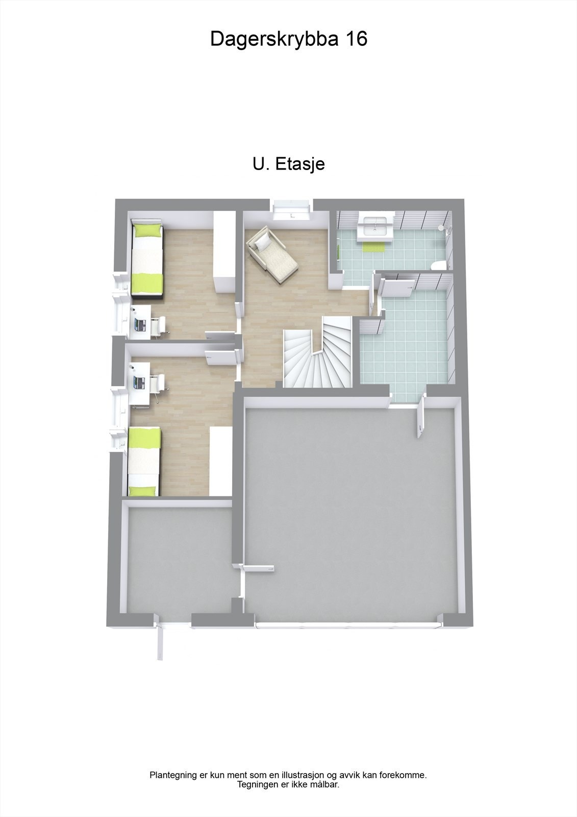 3 D plantegning underetasje Galleribilde