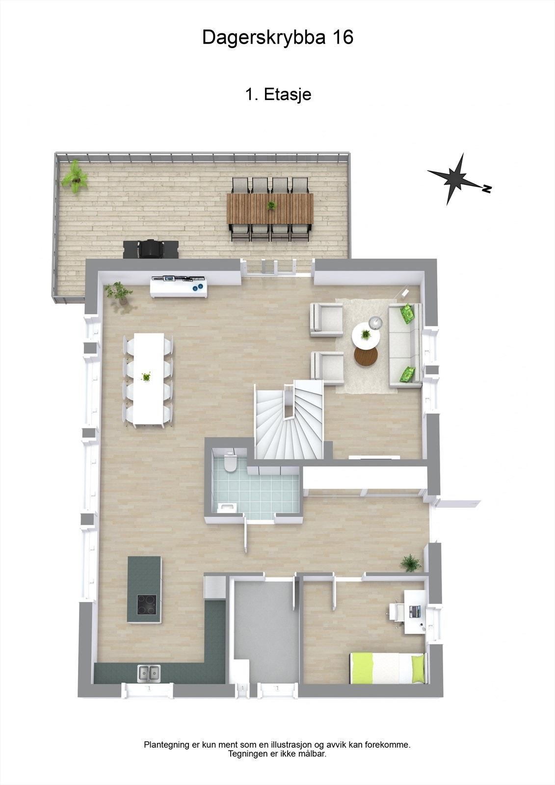 3 D plantegning 1. etasje Galleribilde